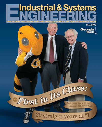 Fall 2010 ISyE magazine cover - buzz posing with two men