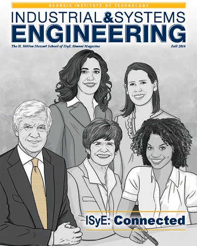 Alumni Magazine Fall 2016 cover - drawing of five people at desk