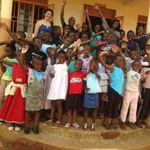 Kaitlin Rizk with the group of girls she helped mentor in a small Ugandan village.