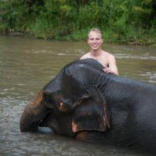 ISyE third-year Andrew Yowell visits an elephant reservation during a weekend trip to Chiang Mai, Thailand.