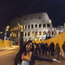 ISyE alum Sangeeta Gadepalli in front of the Coliseum in Rome