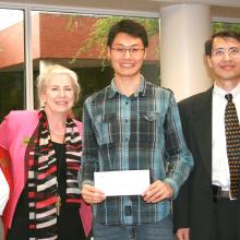 Zihao Li, recipient of the Alpha Pi Mu Academic Excellence Award, standing with Patti Parker, Jane Ammons, and Chen Zhou (L to R)